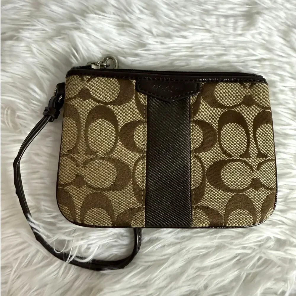 COACH Brown Signature Canvas Wristlet